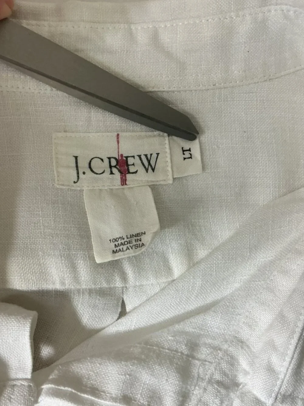 Vintage 90s J. Crew White Short Sleeve Collared Button Front Linen Shirt LT Tall